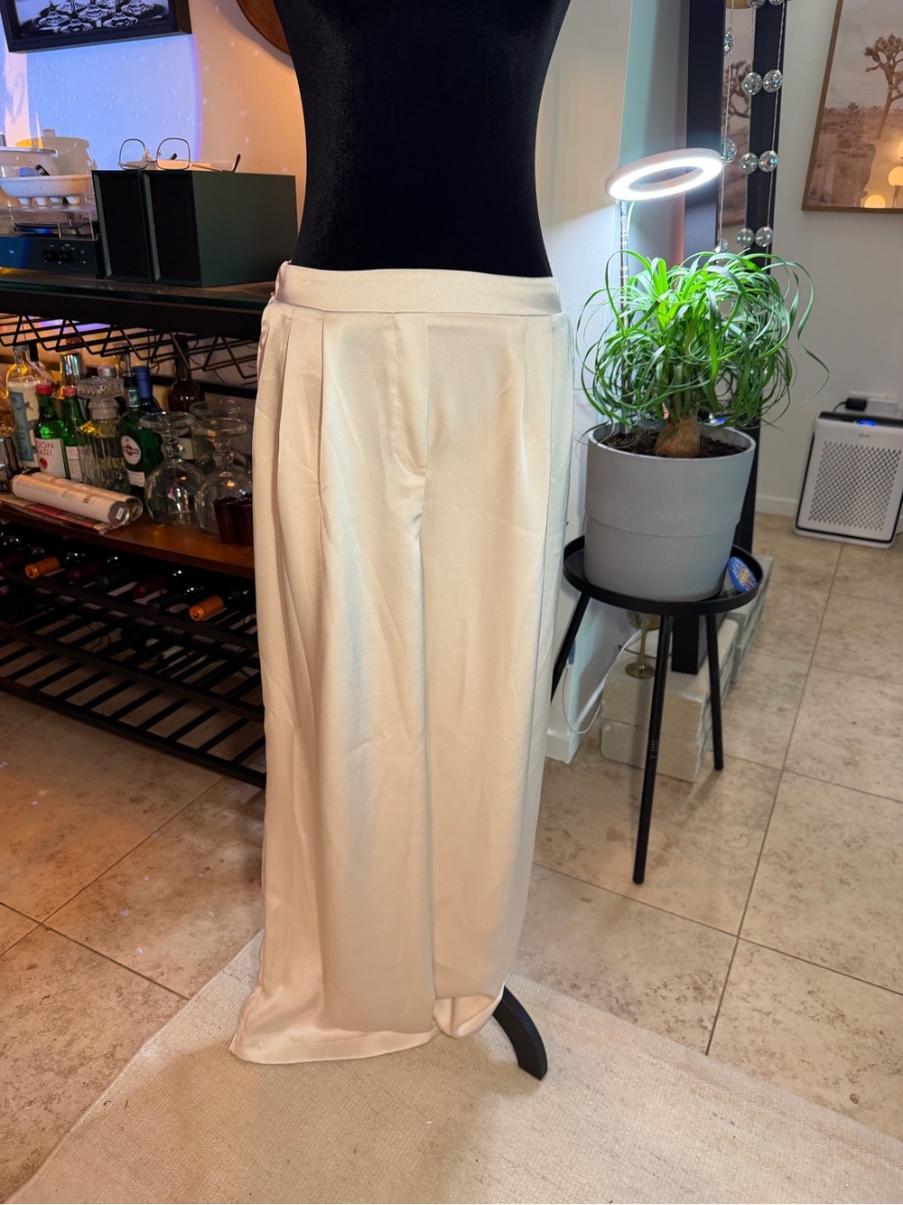High-Rise Cream Wide-Leg Trousers